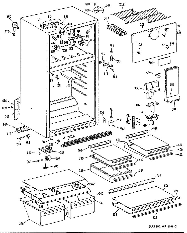 Section Diagram and Parts List for TBX16ZRJRAD  General Electric Refrigerator