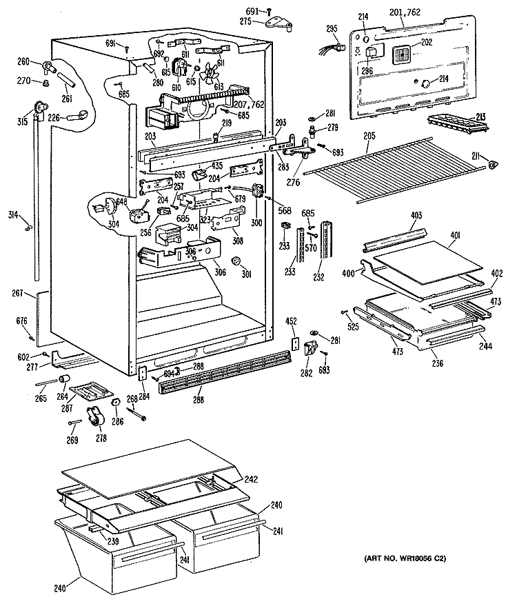 Section Diagram and Parts List for TBX18JPNRWH  General Electric Refrigerator