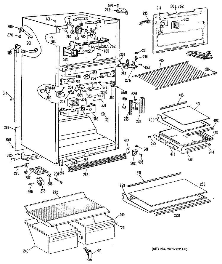 Section Diagram and Parts List for TBX18KPKRAD  General Electric Refrigerator