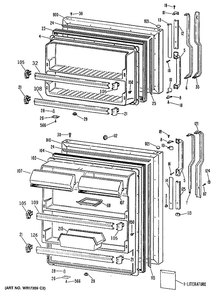 Section Diagram and Parts List for TBX21JPWRWH  General Electric Refrigerator