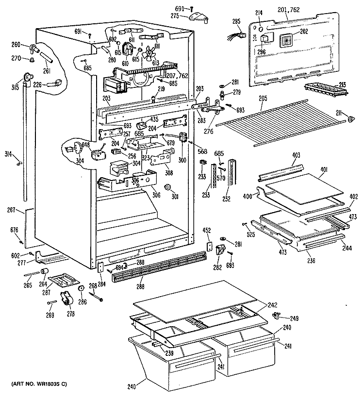 Section Diagram and Parts List for TBX21JPWRWH  General Electric Refrigerator