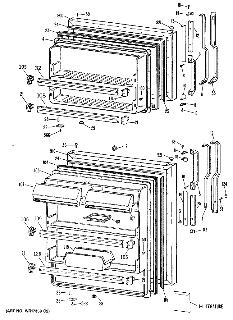 Section Diagram and Parts List for TBX21WPARWH  General Electric Refrigerator