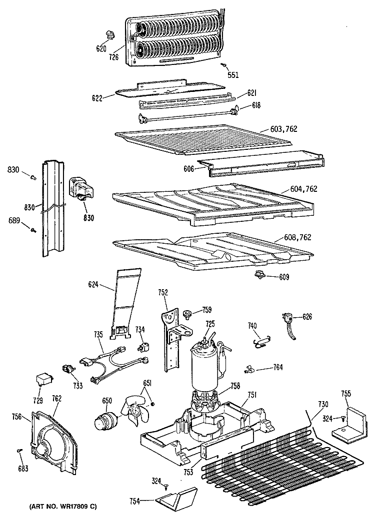 Section Diagram and Parts List for TBX21WPARWH  General Electric Refrigerator