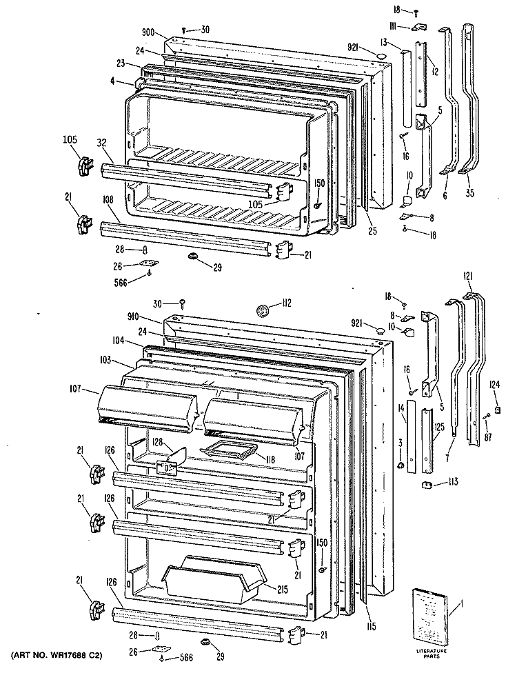 Section Diagram and Parts List for TBX21ZPARWH  General Electric Refrigerator