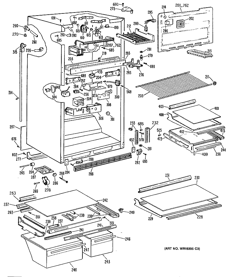 Section Diagram and Parts List for TBX21ZPARWH  General Electric Refrigerator