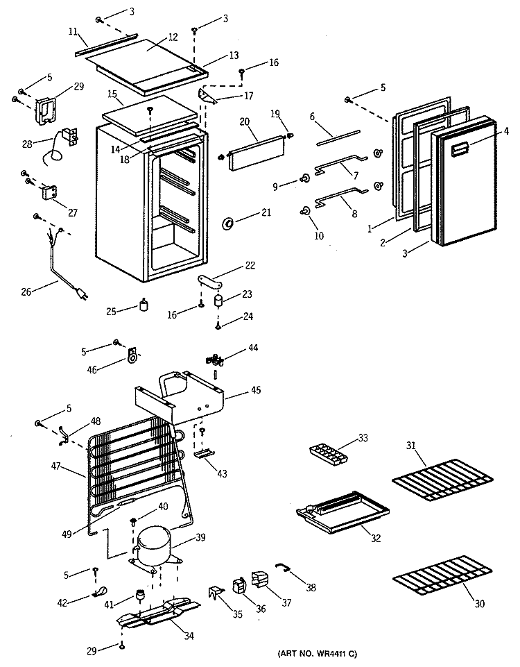 Section Diagram and Parts List for TAX4BNSAWG  General Electric Refrigerator