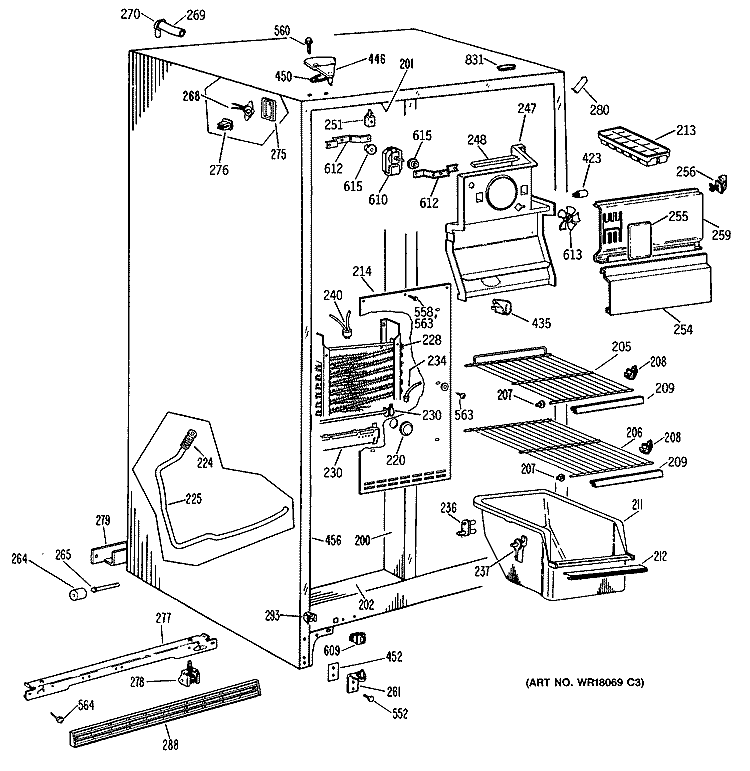 Section Diagram and Parts List for TFX20DASAAD  General Electric Refrigerator