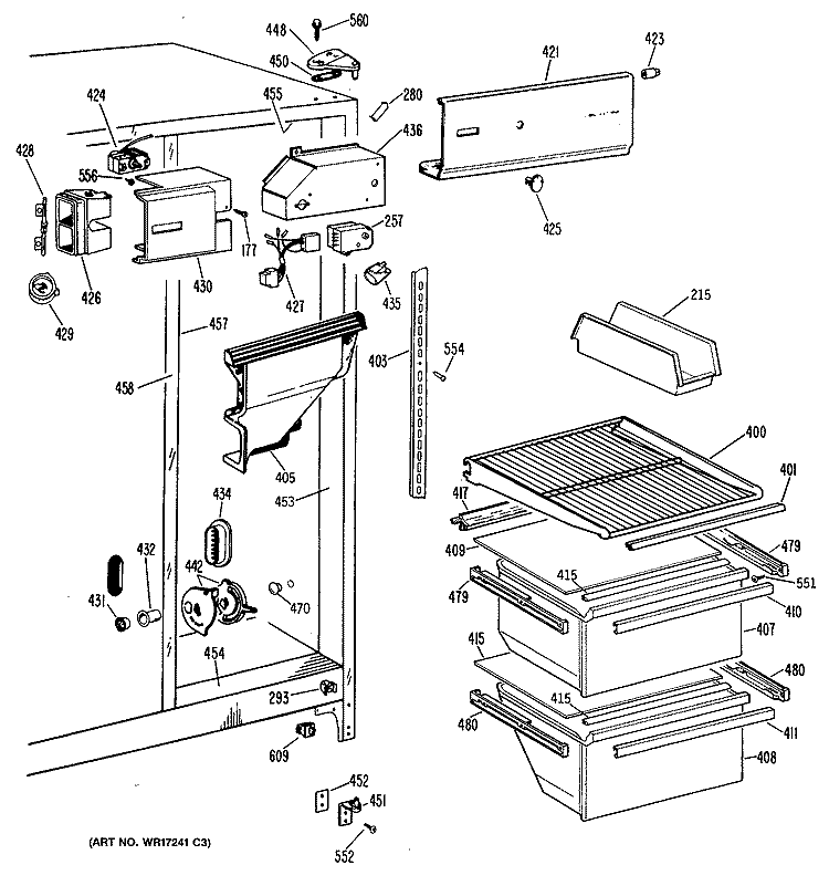 Section Diagram and Parts List for TFX20DASAAD  General Electric Refrigerator