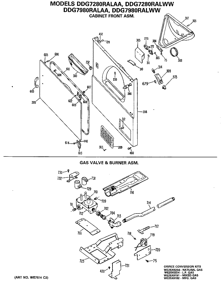 CABINET FRONT ASM. Diagram and Parts List for DDG7980RALWW  General Electric Dryer