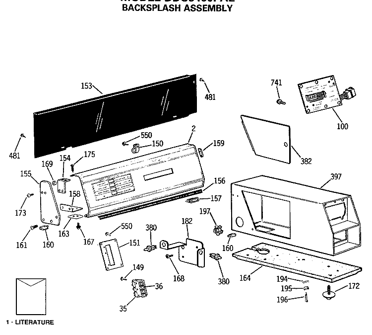 BACKSPLASH ASSEMBLY Diagram and Parts List for DDC6400PAL  General Electric Dryer