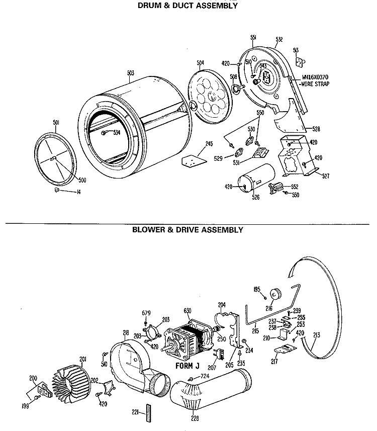 DRUM & DUCT ASSEMBLY Diagram and Parts List for DDC6400PAL  General Electric Dryer