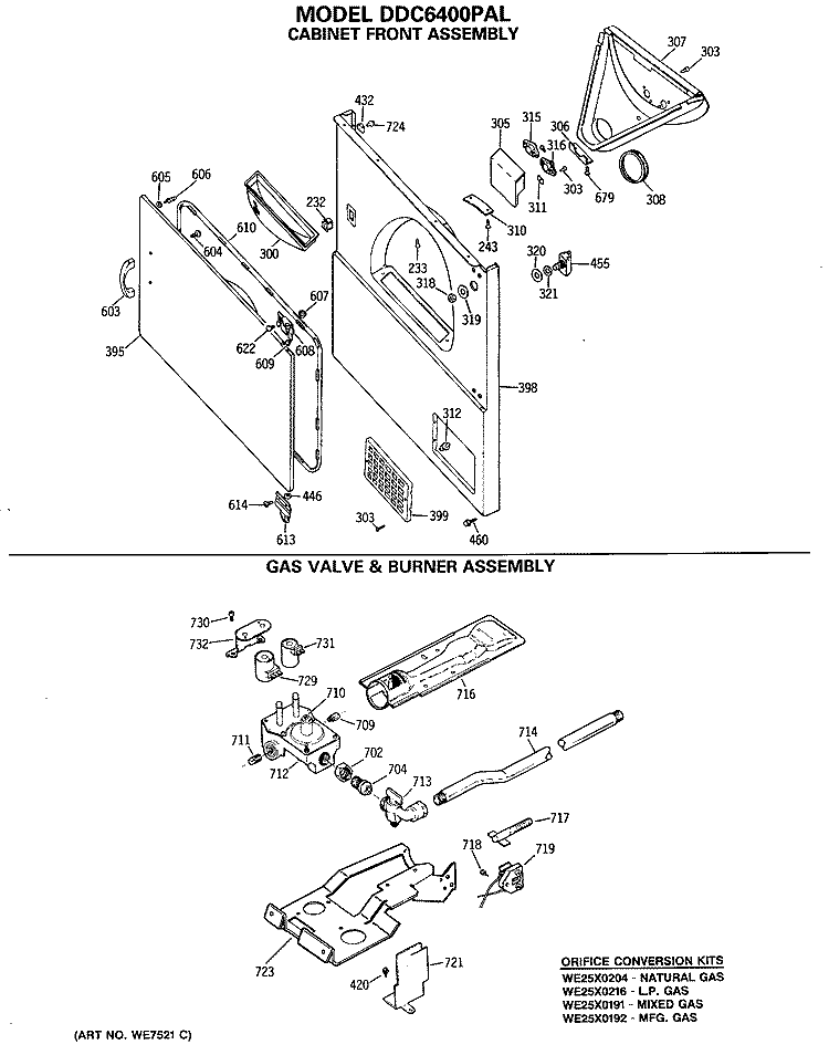 CABINET FRONT ASSEMBLY Diagram and Parts List for DDC6400PAL  General Electric Dryer
