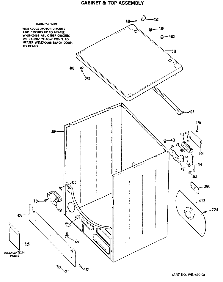 CABINET & TOP ASSEMBLY Diagram and Parts List for DDC5400PAL  General Electric Dryer