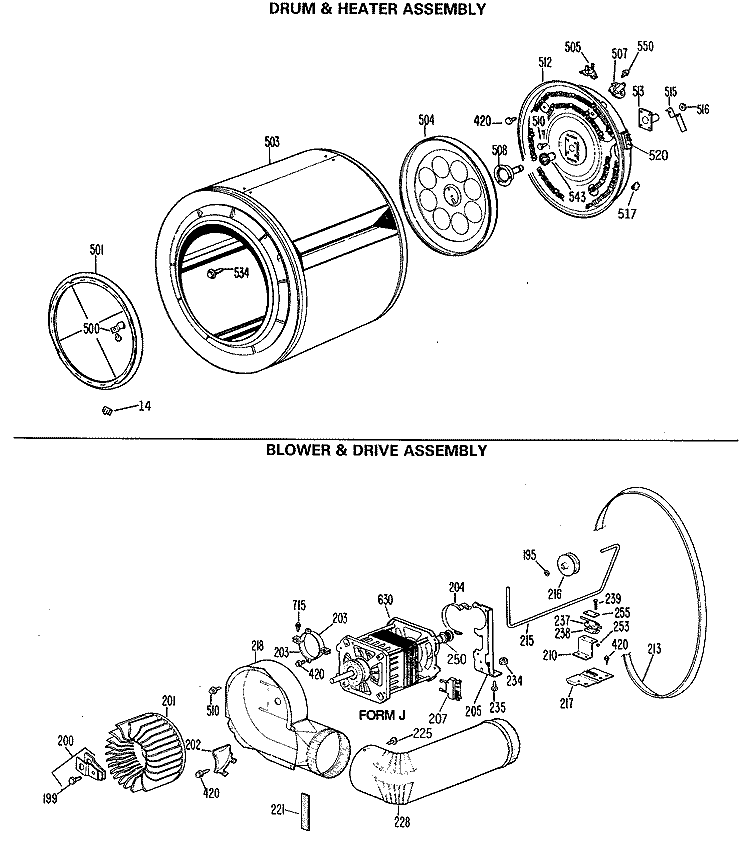 DRUM & HEATER ASSEMBLY Diagram and Parts List for DDC5400PAL  General Electric Dryer