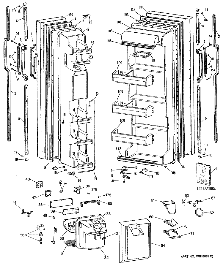 Section Diagram and Parts List for TFX20JRSAAD  General Electric Refrigerator