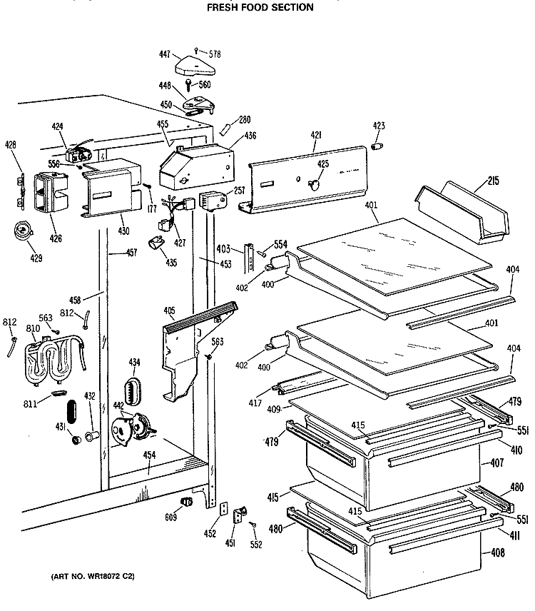 FRESH FOOD SECTION Diagram and Parts List for TFX20JRSAAD  General Electric Refrigerator