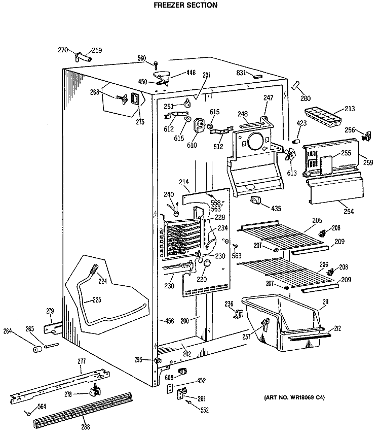 FREEZER SECTION Diagram and Parts List for TFX20SASAAD  General Electric Refrigerator
