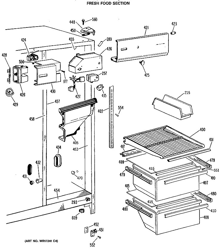 FRESH FOOD SECTION Diagram and Parts List for TFX20SASAAD  General Electric Refrigerator