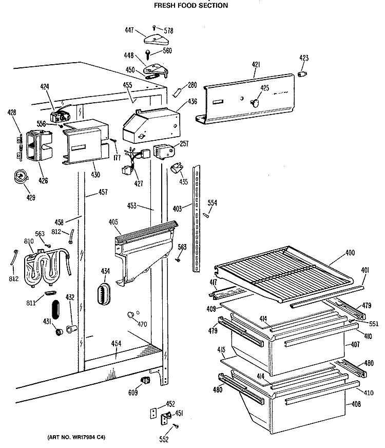 FRESH FOOD SECTION Diagram and Parts List for TFX22SRSAWH  General Electric Refrigerator