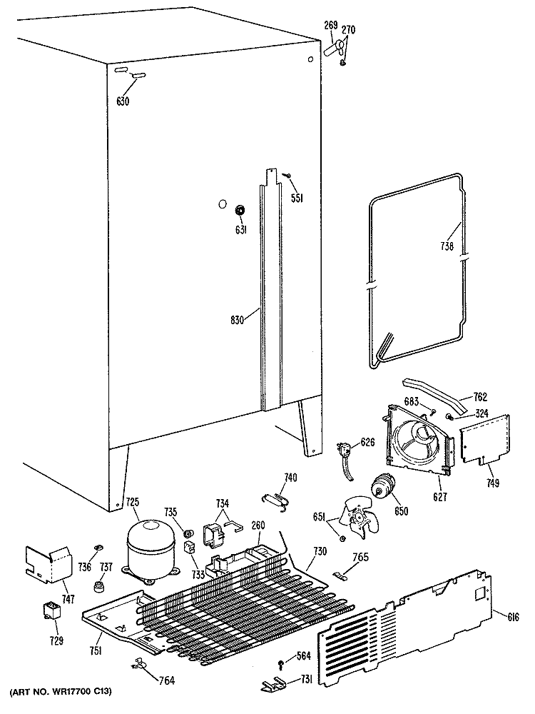 Section Diagram and Parts List for TFX22ZASAWH  General Electric Refrigerator