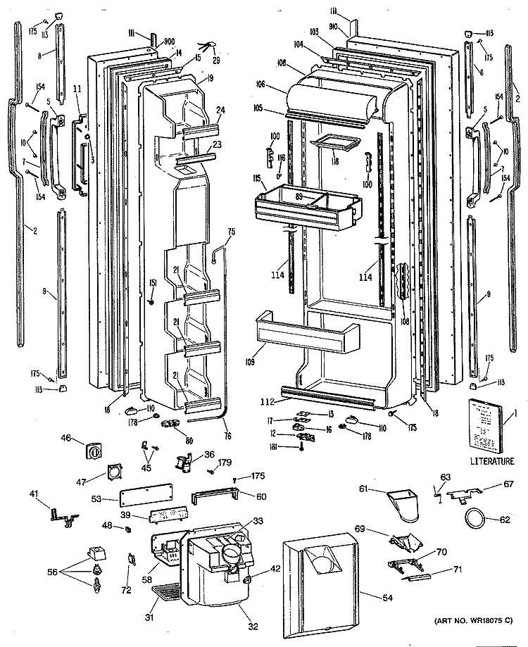 Section Diagram and Parts List for TFX22ZRSAAD  General Electric Refrigerator