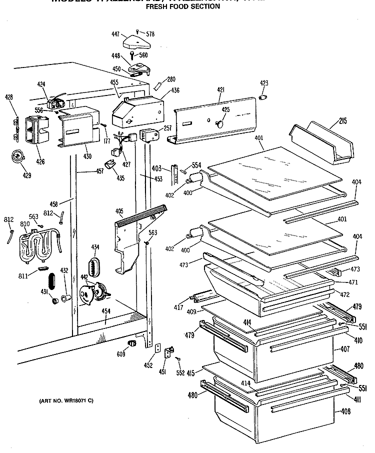 FRESH FOOD SECTION Diagram and Parts List for TFX22ZRSAAD  General Electric Refrigerator