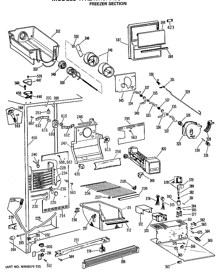 FREEZER SECTION Diagram and Parts List for TFX24JRSAAD  General Electric Refrigerator