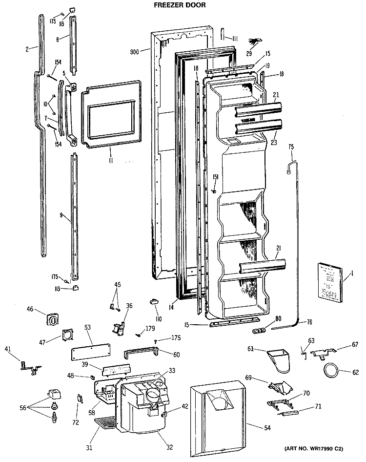 FREEZER DOOR Diagram and Parts List for TFX24VRSAAD  General Electric Refrigerator