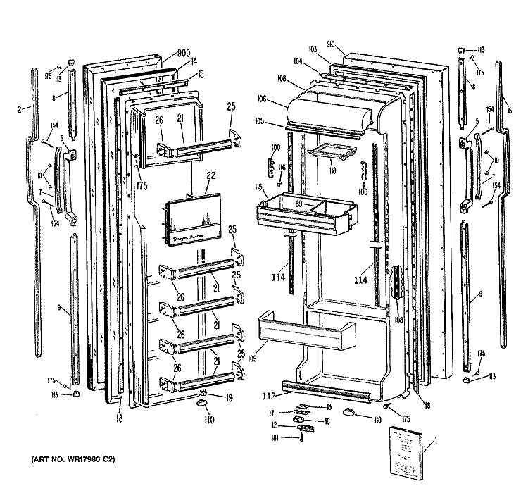 Section Diagram and Parts List for TFX24ZASAAD  General Electric Refrigerator