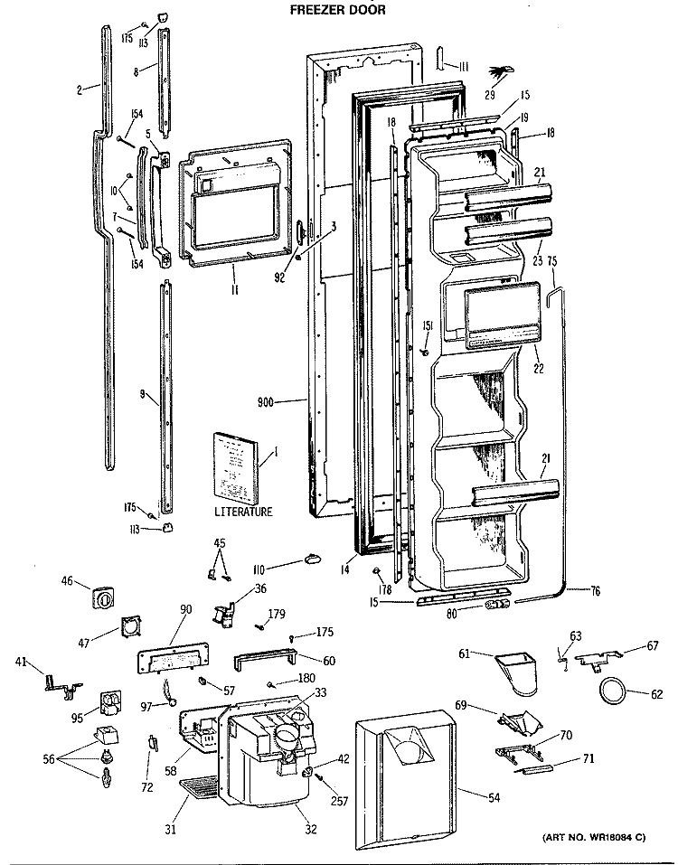 FREEZER DOOR Diagram and Parts List for TFX24ZFSAWH  General Electric Refrigerator