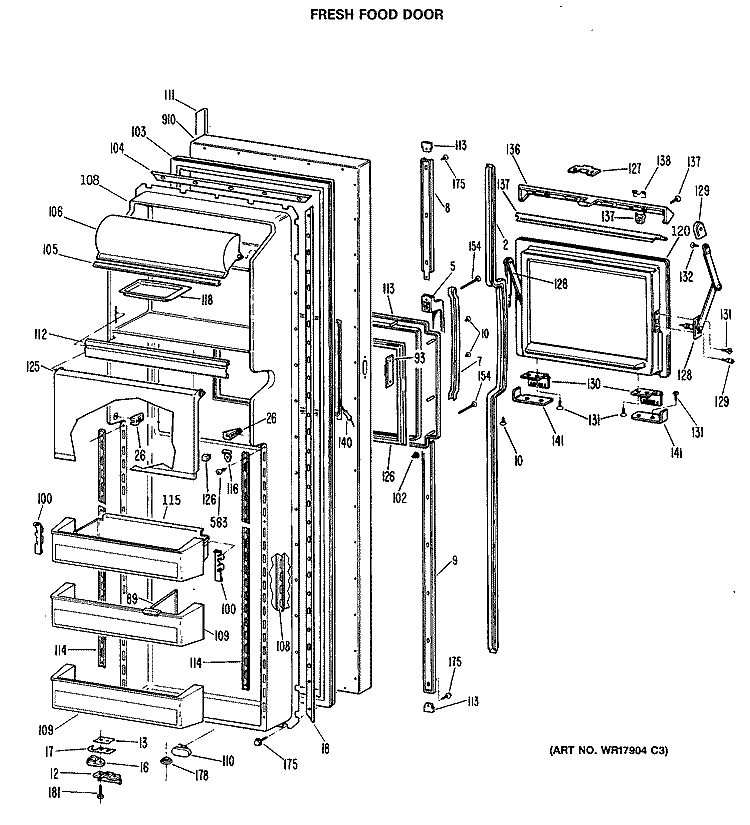 FRESH FOOD DOOR Diagram and Parts List for TFX24ZFSAWH  General Electric Refrigerator