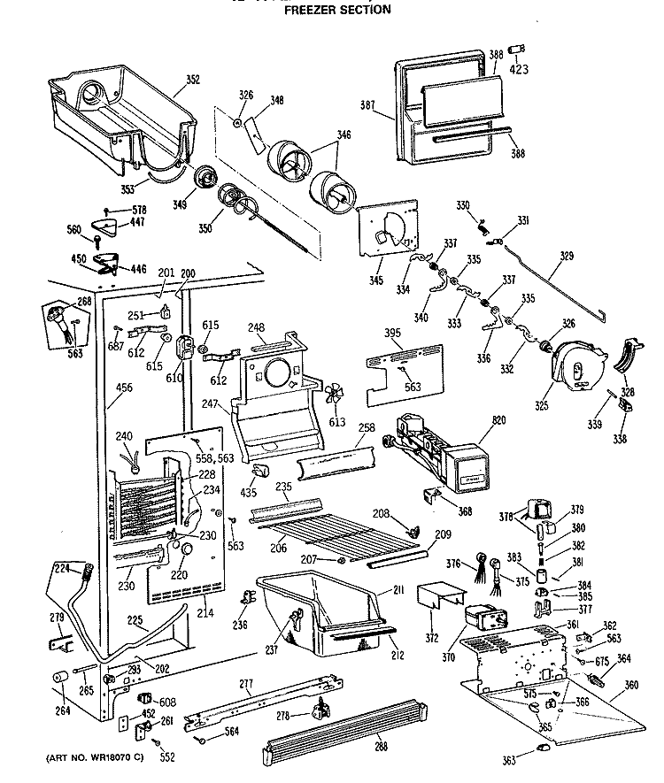 FREEZER SECTION Diagram and Parts List for TFX24ZFSAWH  General Electric Refrigerator