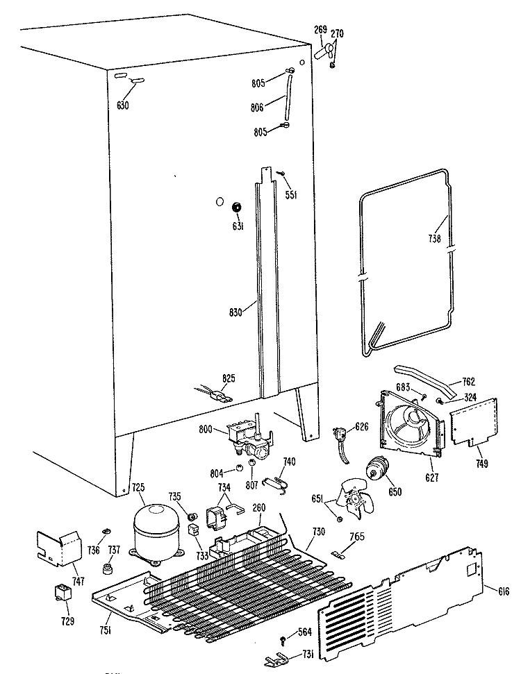 Section Diagram and Parts List for TFX24ZFSAWH  General Electric Refrigerator