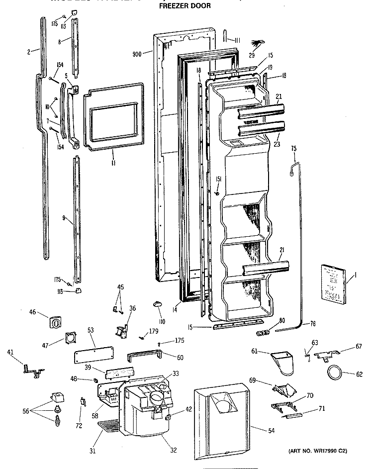 FREEZER DOOR Diagram and Parts List for TFX24ZRSAAD  General Electric Refrigerator