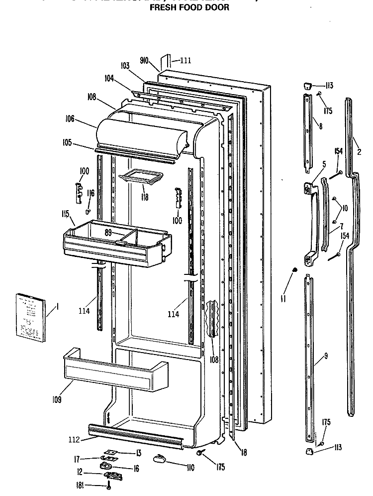 FRESH FOOD DOOR Diagram and Parts List for TFX24ZRSAAD  General Electric Refrigerator