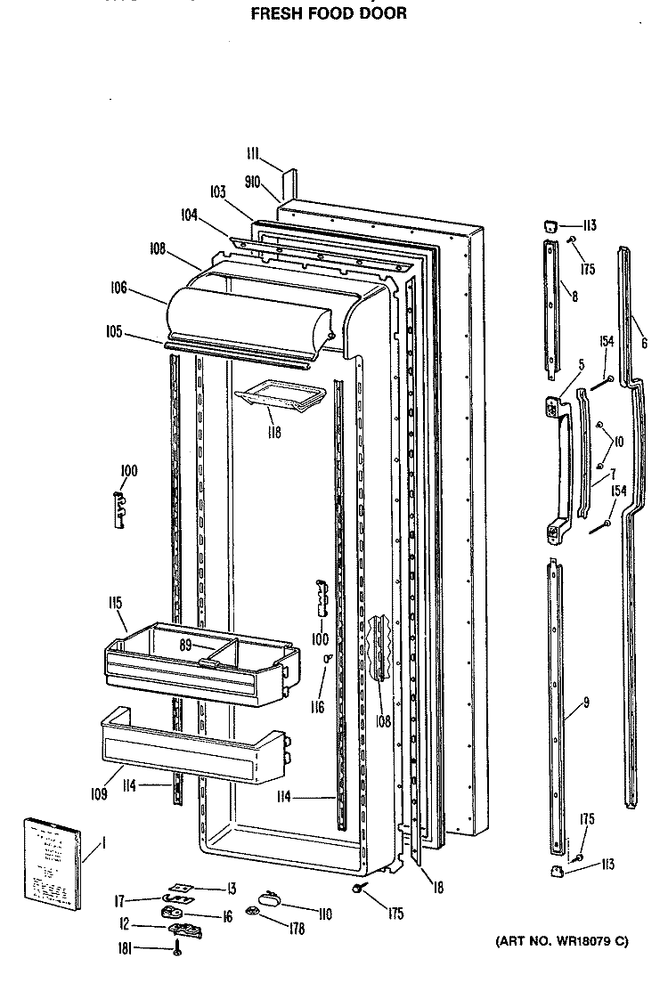 FRESH FOOD DOOR Diagram and Parts List for TFX27VRSAAD  General Electric Refrigerator