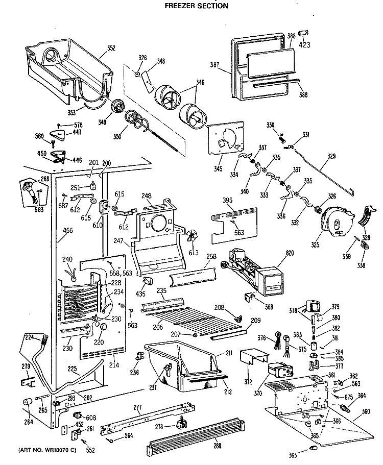 FREEZER SECTION Diagram and Parts List for TFX27VRSAAD  General Electric Refrigerator