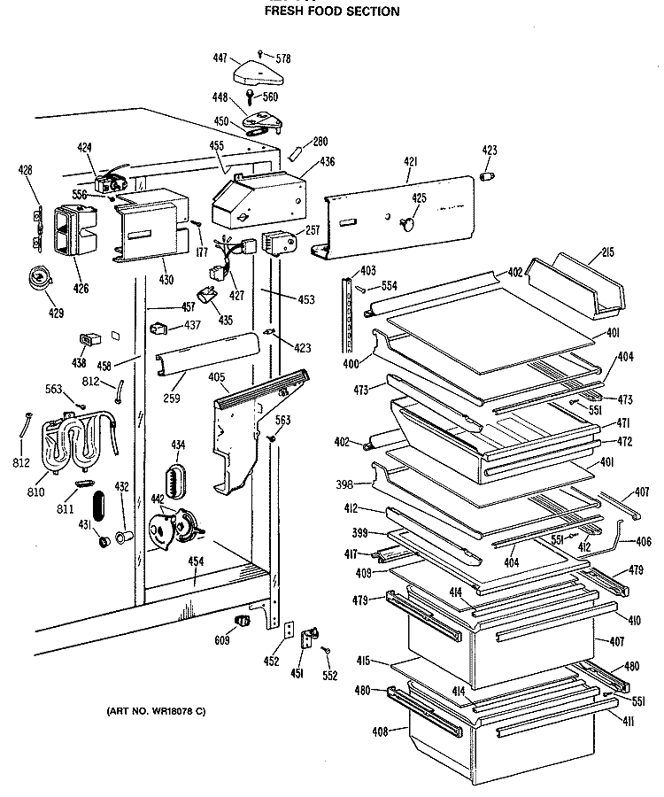 FRESH FOOD SECTION Diagram and Parts List for TFX27VRSAAD  General Electric Refrigerator