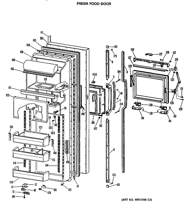 FRESH FOOD DOOR Diagram and Parts List for TFX27ZFSAAD  General Electric Refrigerator