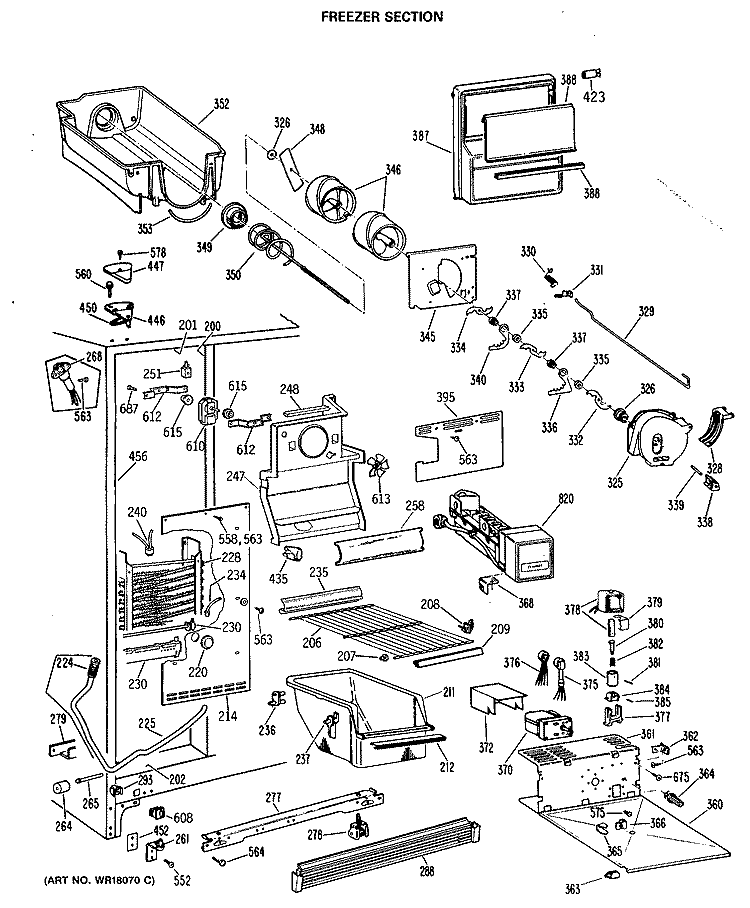 FREEZER SECTION Diagram and Parts List for TFX27ZFSAAD  General Electric Refrigerator