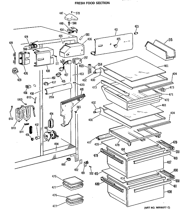 FRESH FOOD SECTION Diagram and Parts List for TFX27ZFSAAD  General Electric Refrigerator