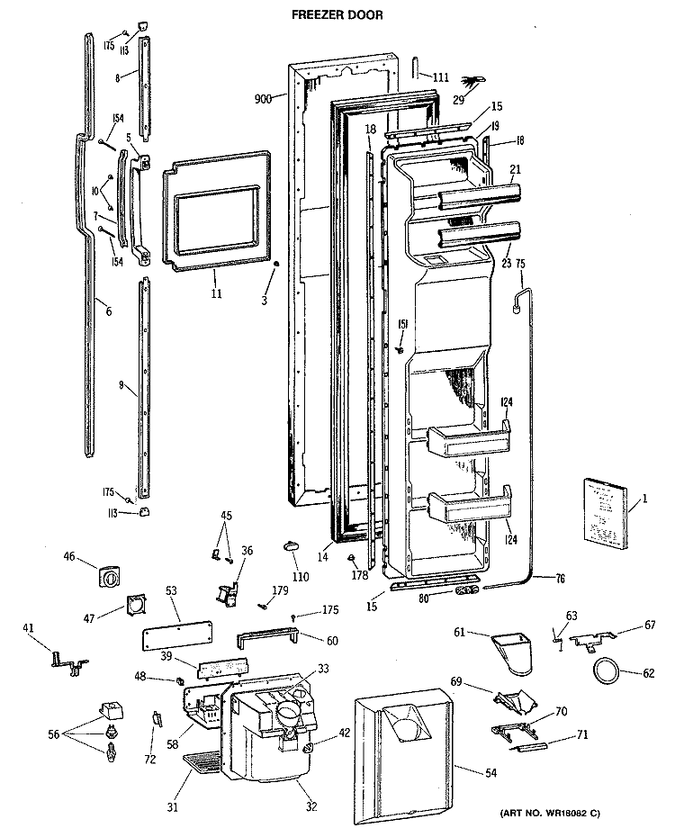 FREEZER DOOR Diagram and Parts List for TFX27ZRSAAD  General Electric Refrigerator
