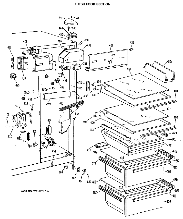 FRESH FOOD SECTION Diagram and Parts List for TFX27ZRSAAD  General Electric Refrigerator