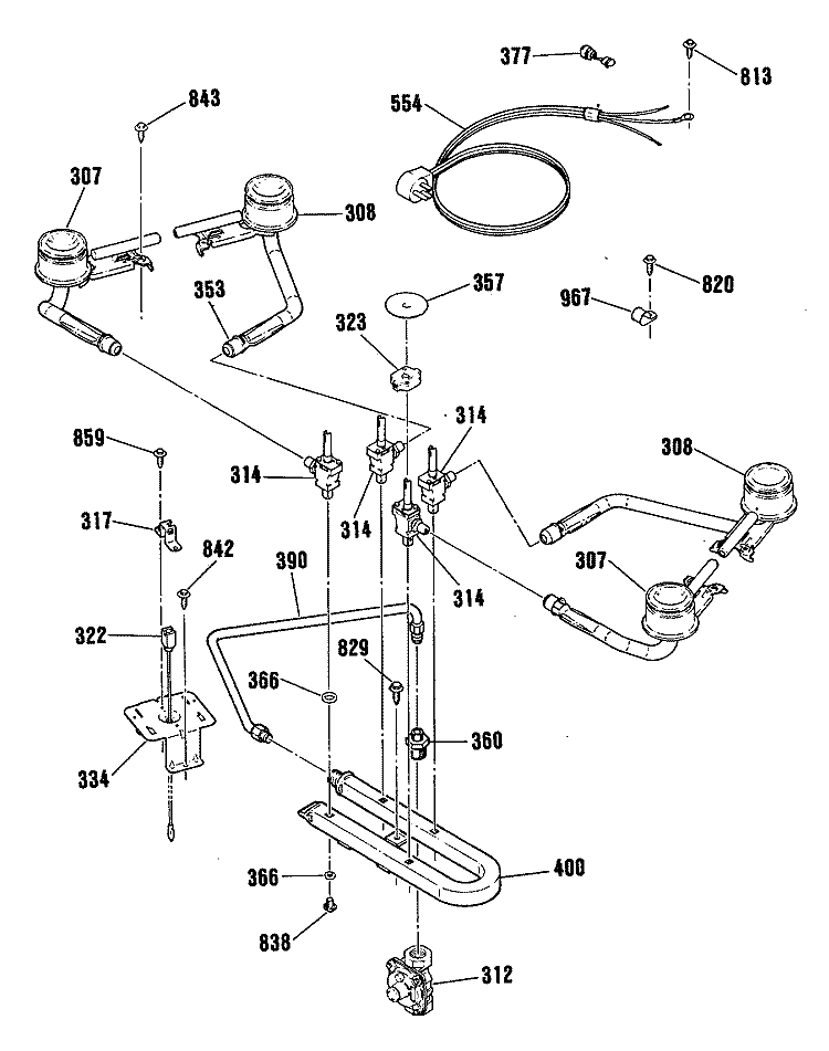 Section Diagram and Parts List for JGP622ER2AD  General Electric Cooktop