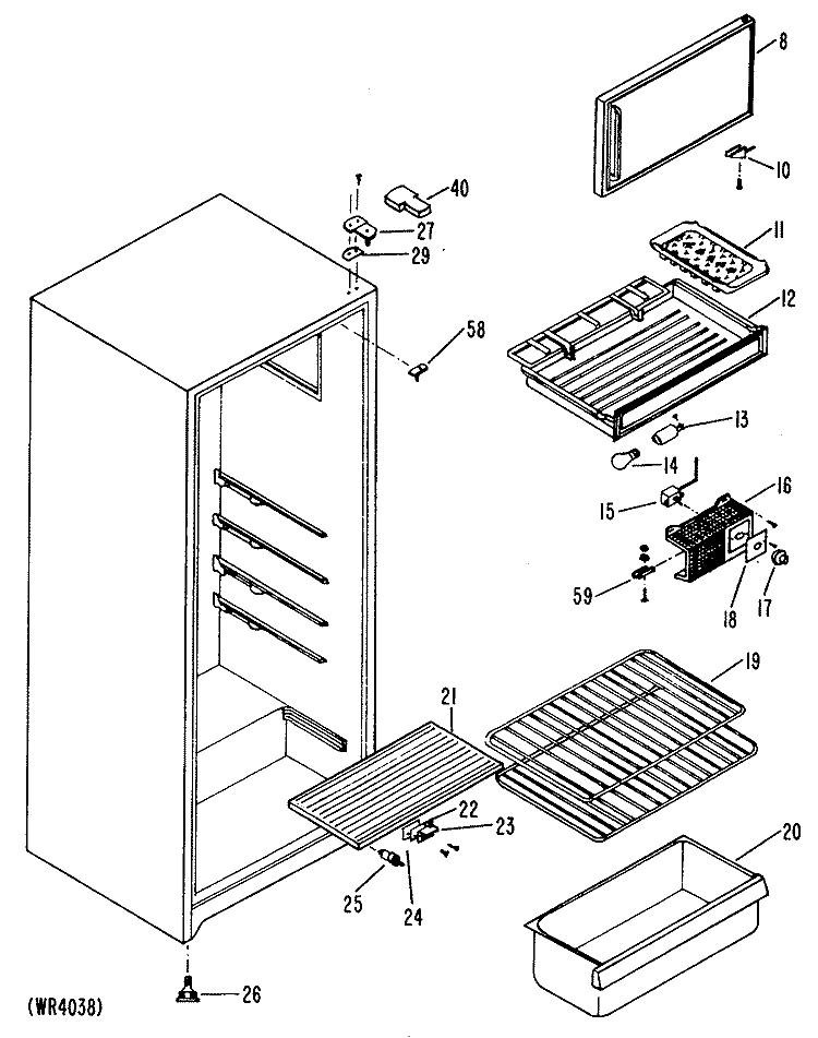 Section Diagram and Parts List for TAX10SNSARWH  General Electric Refrigerator