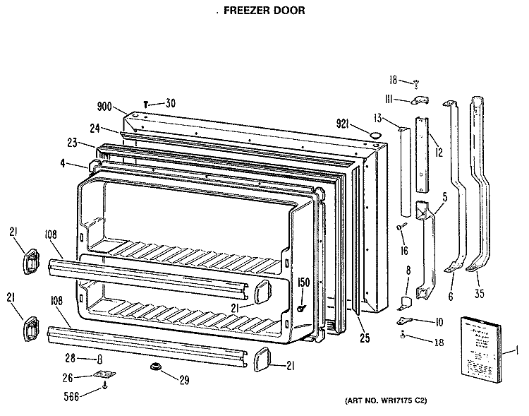 FREEZER DOOR Diagram and Parts List for TBX18LASERWH  General Electric Refrigerator