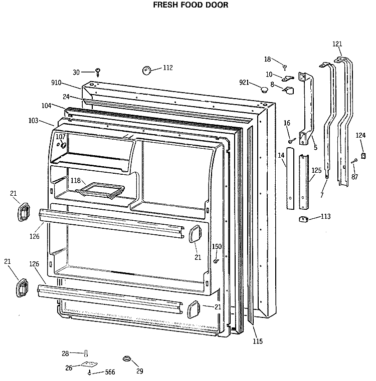 FRESH FOOD DOOR Diagram and Parts List for TBX18LASERWH  General Electric Refrigerator