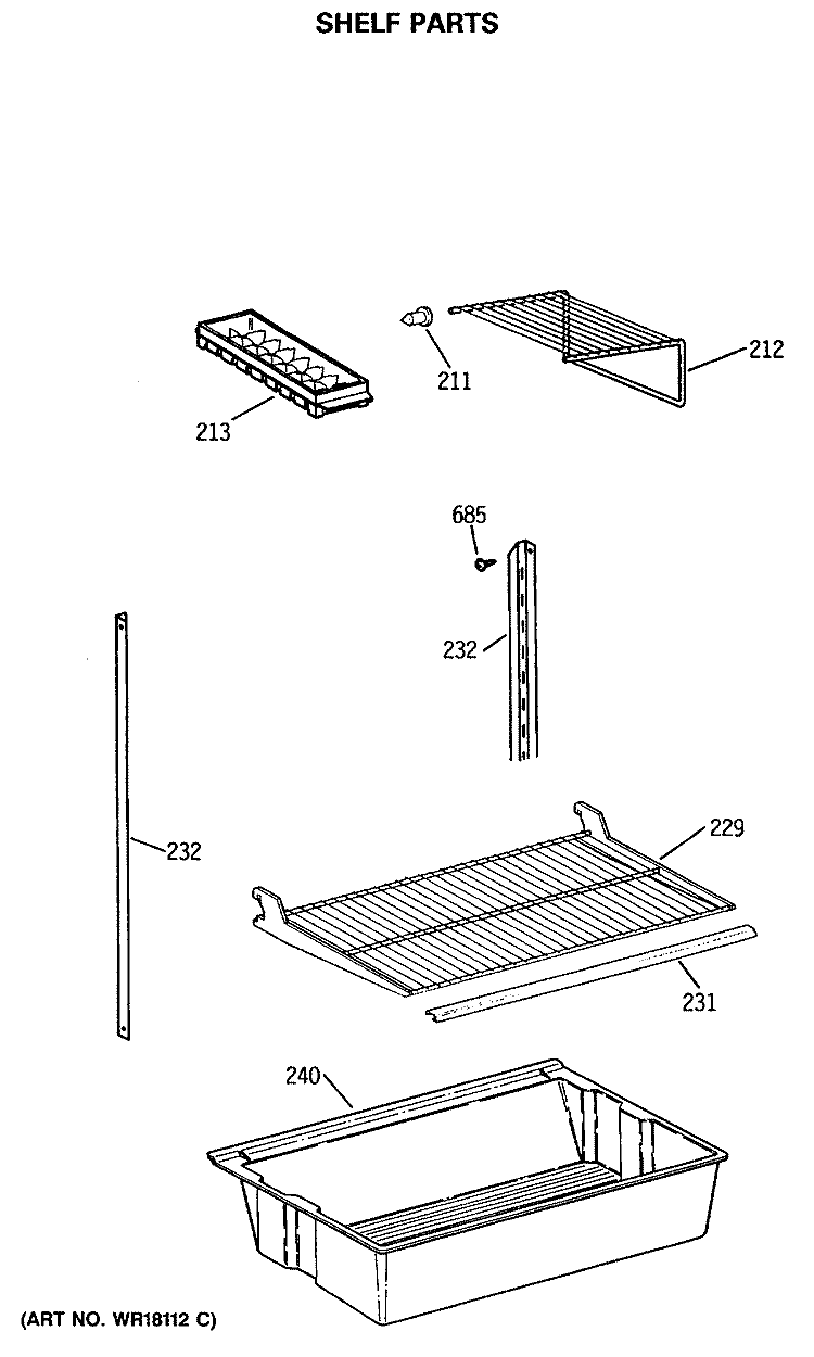 SHELF PARTS Diagram and Parts List for TBX18LASERWH  General Electric Refrigerator