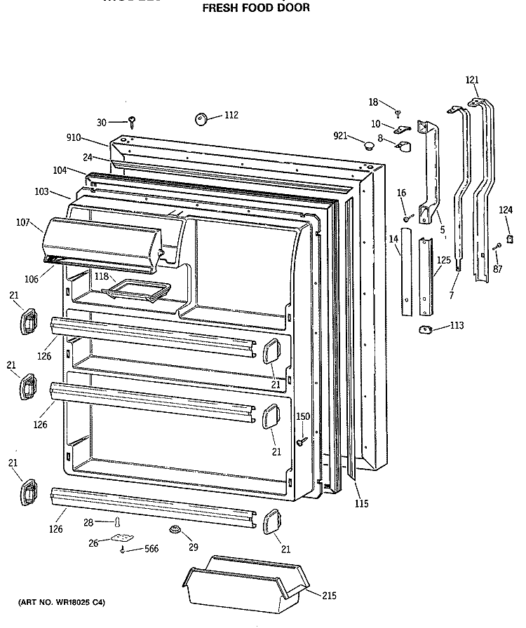 FRESH FOOD DOOR Diagram and Parts List for TBX21DASNRWH  General Electric Refrigerator