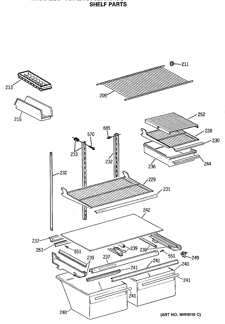 SHELF PARTS Diagram and Parts List for TBX21DASNRWH  General Electric Refrigerator